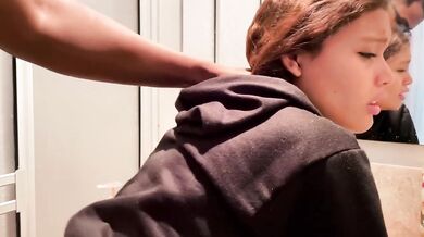 Secret bathroom fuck destroys petite teen 18 raw interracial