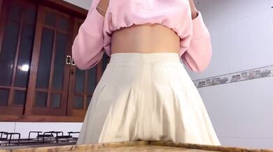 Cum drenched panties nympho stepsis gushes on kitchen balcony
