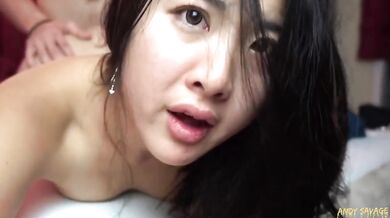 Teen Chinese girl gets dominated close up reactions messy orgasm