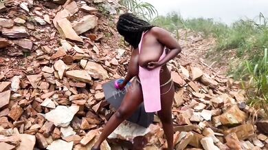 Outdoor summer squirt in the woods with ebony pussy rain drenched
