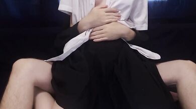A SHY JAPANESE SCHOOLGIRL SAT ON MY lap AND I FUCKED HER TIGHT WET PUSSY