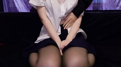 UNDRESSING JAPANESE SCHOOLGIRL AND TOUCHING HER GREAT BOOBS, PLAYING WITH NIPPLES