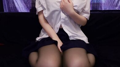 UNDRESSING JAPANESE SCHOOLGIRL AND TOUCHING HER GREAT BOOBS, PLAYING WITH NIPPLES