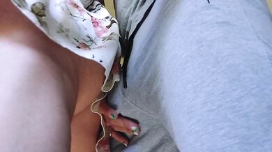 OMG! Almost Seen by Train Passengers When Stranger CUMS Hard Upskirt Inside her Panties