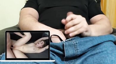 Stepbro’s thick cock destroyed her while she reacted to porn alone