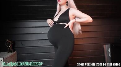 Pregnant blonde in tight sport leggings chokes on her huge belly