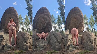 Big ass blonde milf cum drips writhing wild outdoors solo gush