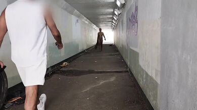 Naked public walk destroyed by strangers caught flashing tits and big ass