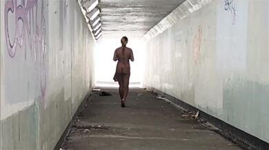 Naked public walk destroyed by strangers caught flashing tits and big ass