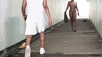 Naked public walk destroyed by strangers caught flashing tits and big ass