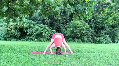 Hairy girl yoga in nature raw stretches tight twats