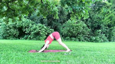 Hairy girl yoga in nature raw stretches tight twats