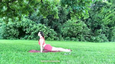 Hairy girl yoga in nature raw stretches tight twats