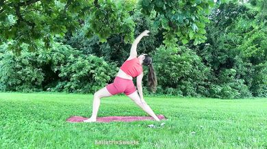 Hairy girl yoga in nature raw stretches tight twats