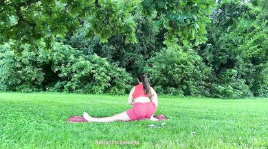 Hairy girl yoga in nature raw stretches tight twats
