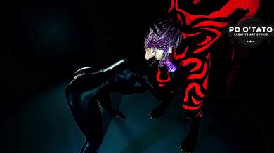 Thick thighs stuffed full of furry mutant demon knot turned into cum slut