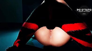 Thick thighs stuffed full of furry mutant demon knot turned into cum slut