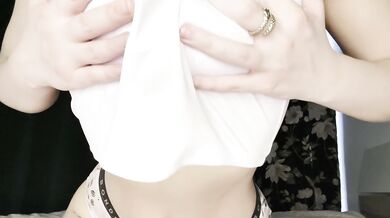 Saggy tits squeezed while dirty talk fills the air
