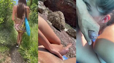 Public beach blowjob on 18yo teen Amateur with big tits brutally facefucked