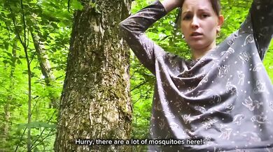 Dumb Brunette Broke Her Bike in the Woods Paid with Her Pussy Doggystyle Facial Swallow