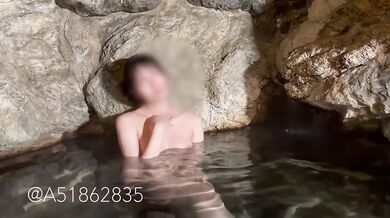 Big wheel girl bathes in hot spring naked with hairy armpits and giant nipples