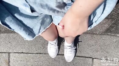 Schoolgirl squirts in dirty public toilet while fucking herself raw
