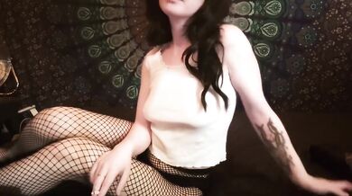 Tattooed Goth Girl Smoking in Fishnets Pounding Her Wet Pussy Raw