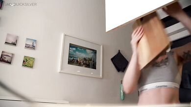 Tiny POV of your gym buddy crushing you while cooking and eating