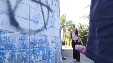Hot latina gets risky blowjob in park public creampie