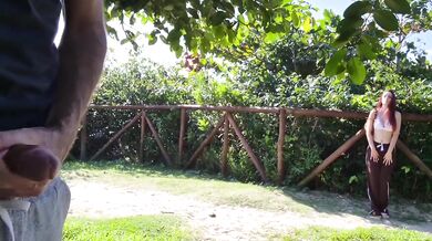 Hot latina gets risky blowjob in park public creampie