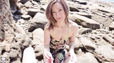 Beach blowjob destroyed by hot milf who swallowed every cum drop with petite mouth