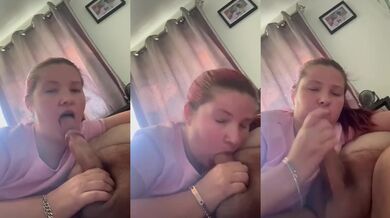 Hot redhead milf deep throats thick cock gagging