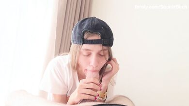 Schoolgirl blows big dick sloppy wet early cumshot deep throat