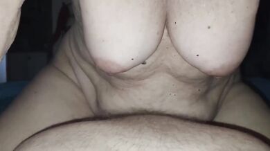 MILF rides dick grinding madly her huge natural tits bouncing raw