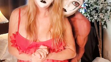 Milf pegs muscular husband with red dildo while femboy watches clit vibrated to ruin