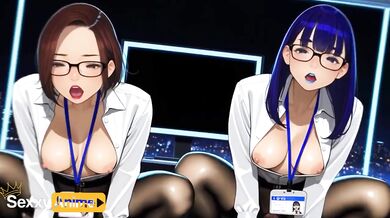 Hot secretaries ruined by brutal double penetration and sloppy blowjobs