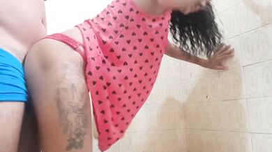 My stepdad creampies me raw in the bathroom anal fuck
