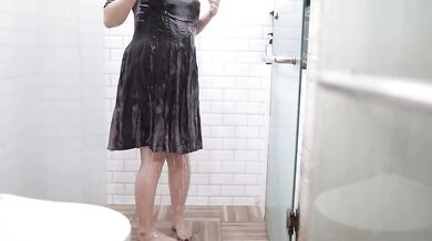 Asian stepsis busty shower sin ruined by wet satin dress