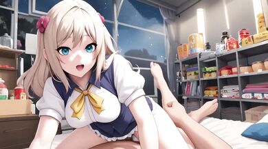 Blonde ponytail schoolgirl titfuck creampie in convenience store