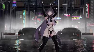 Stripped elf vtuber gets choked in MMD hentai orgy