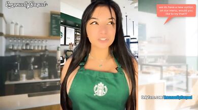 Emanuely Raquel gushes creamy cum shower as you ruin her barista uniform