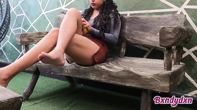 Backyard banana pleasure alone girl strips mini skirt hot body