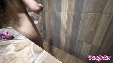 Latina POV shower solo busted spraying alone in bathroom