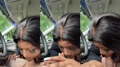 BBW Ebony Sucks White Cock in Passenger Seat