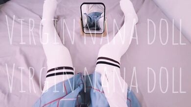 Virgin bunny girl gets destroyed in wet mirror masturbation POV