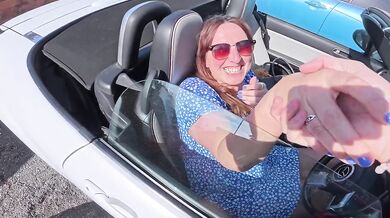 British MILF Wife rides me in her car gives handjob cumshot while driving