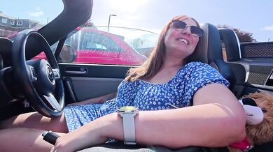 British MILF Wife rides me in her car gives handjob cumshot while driving