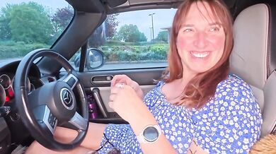 British MILF Wife rides me in her car gives handjob cumshot while driving