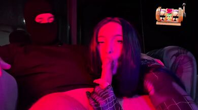 Stranger in balaclava wrecks my slutty mouth and throat till I choke on his big cum