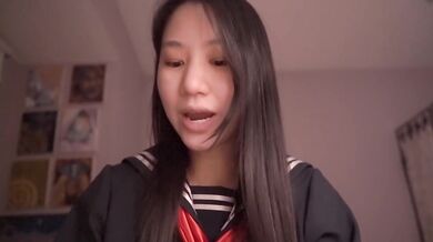 Cute Asian schoolgirl ASMR cosplay trust lessons slurps and moans
